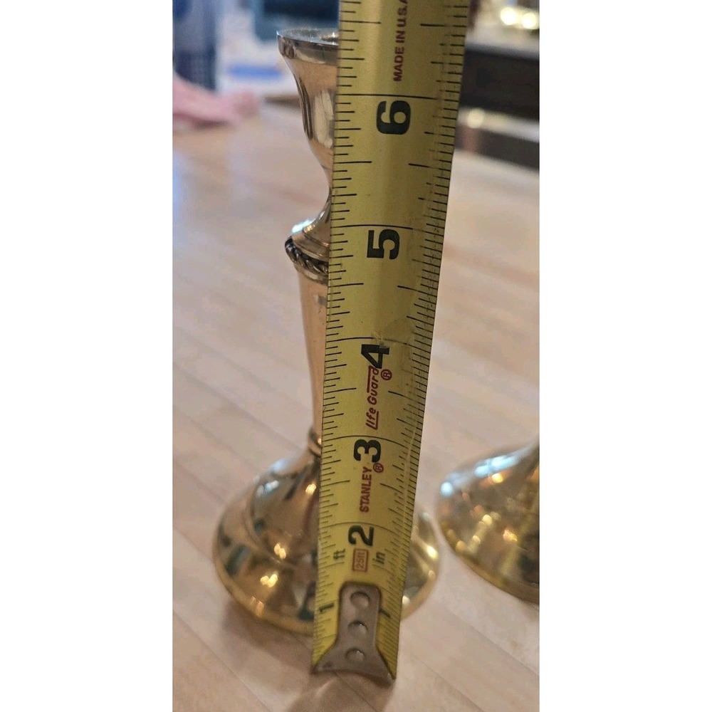 VTG Set Brass Taper Candlestick Holders Tassel Rope Mantel Cottagecore Timeless - Picture 10 of 13